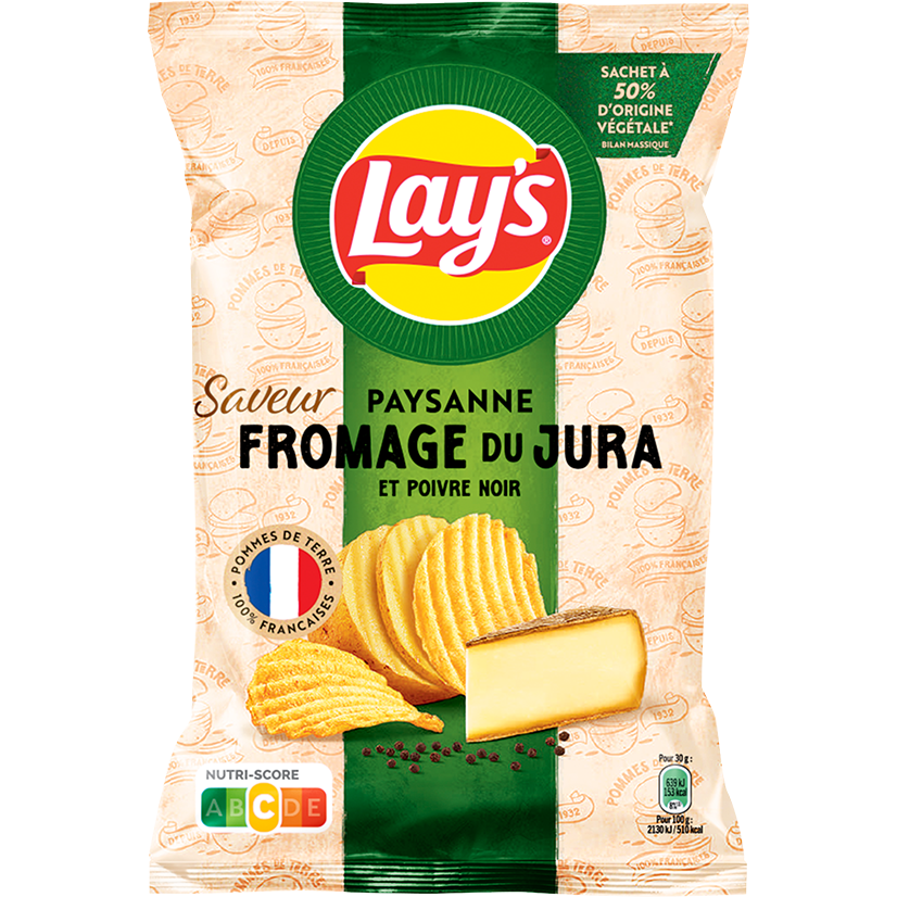 Lay's Recette Paysanne saveur Fromage du Jura et poivre noir